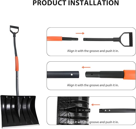 Large Capacity Snow Shovel - 48.5-Inch Durable Snow Removal Shovel with 16-Inch Wide Blade | Ergonomic Handle for Faster & Efficient Snow Clearing