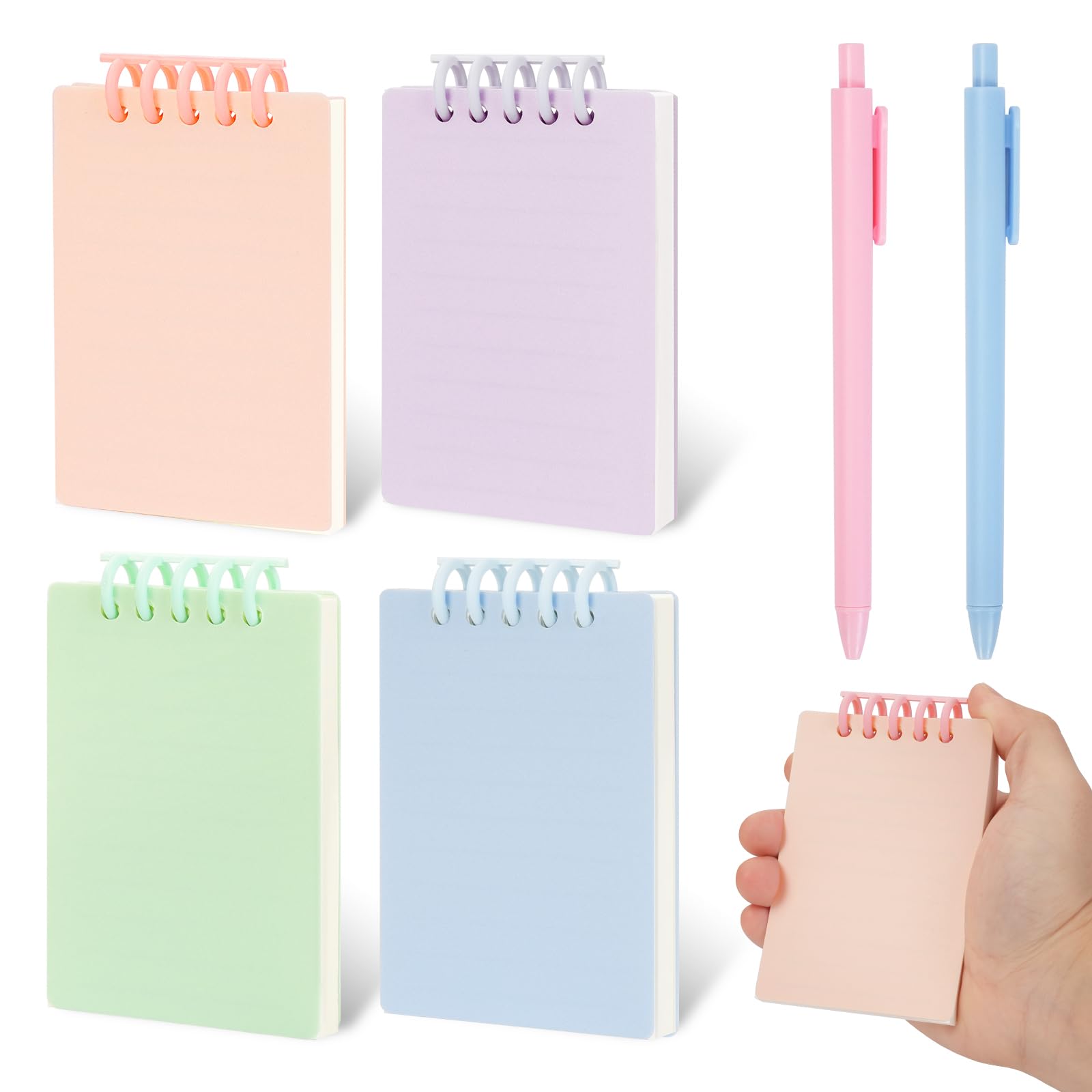 SHILIPAIJC 4pcs A7 Notebook, Removable Small Pocket Notebook with 2 Pens
