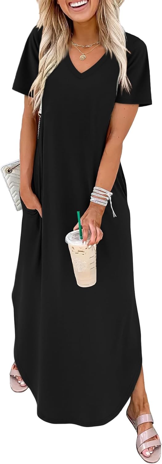 WIHOLL Women's Summer Short Sleeve Dresses Maxi Dress Vacation Beach Sundresses 2026 with Pockets OEKO-TEX STANDARD 100