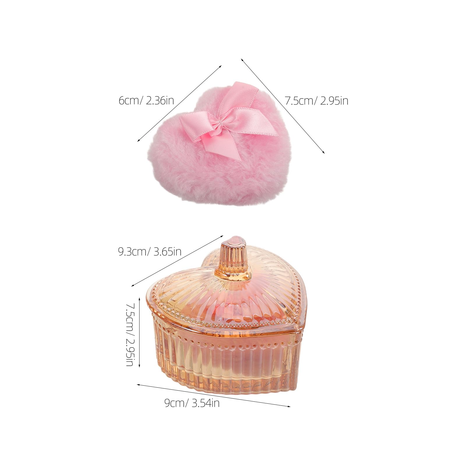 Piumino da Cipria a Cuore con Contenitore in Vetro Vintage | Peluche Lavabile, Raffinato e Grazioso, per Party e Wedding, per Ragazze