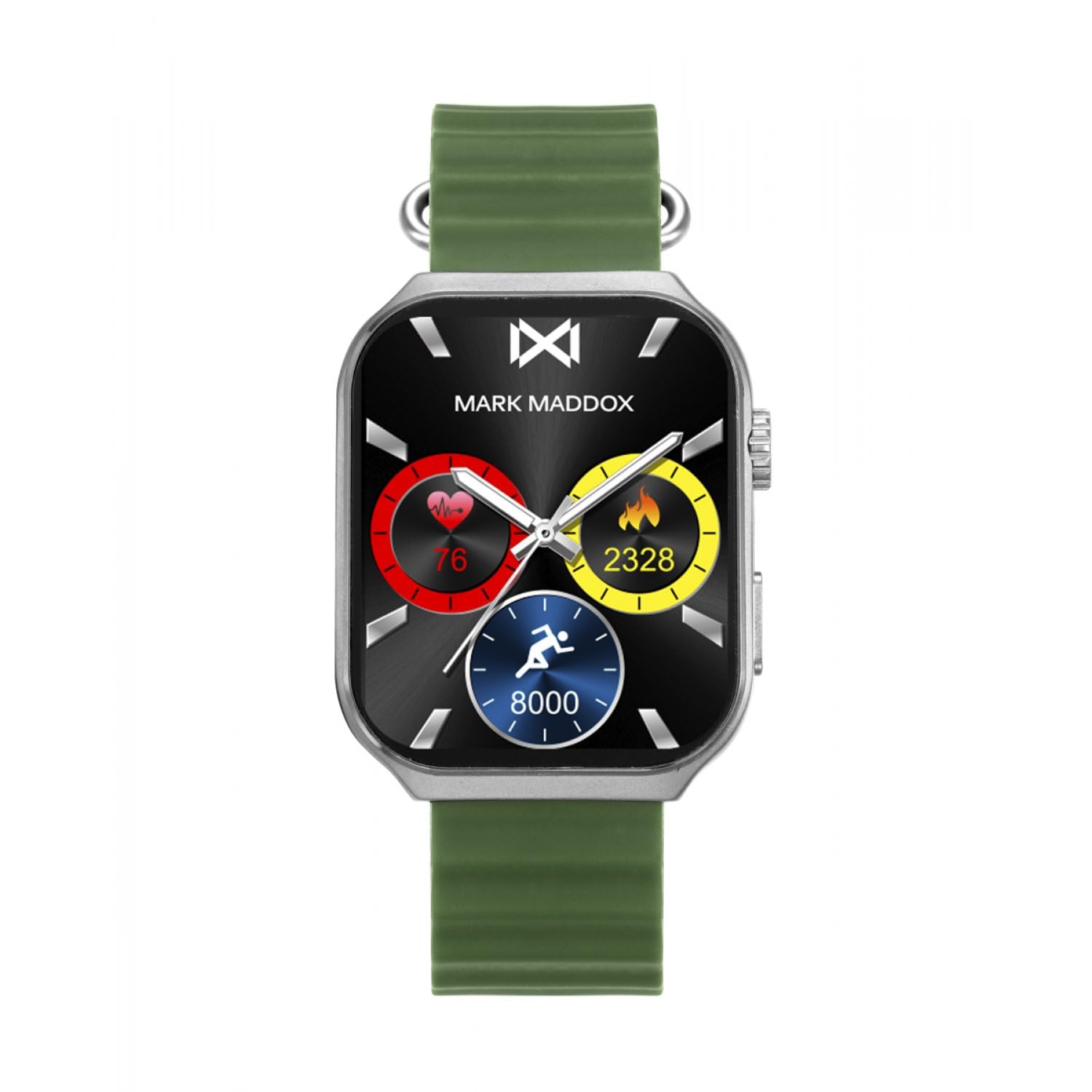 Mark Maddox HS2002-60 - Reloj Smartwatch Unisex Smartnow, Caja de Metal Plateado, Correa de Silicona Verde, Pantalla Táctil