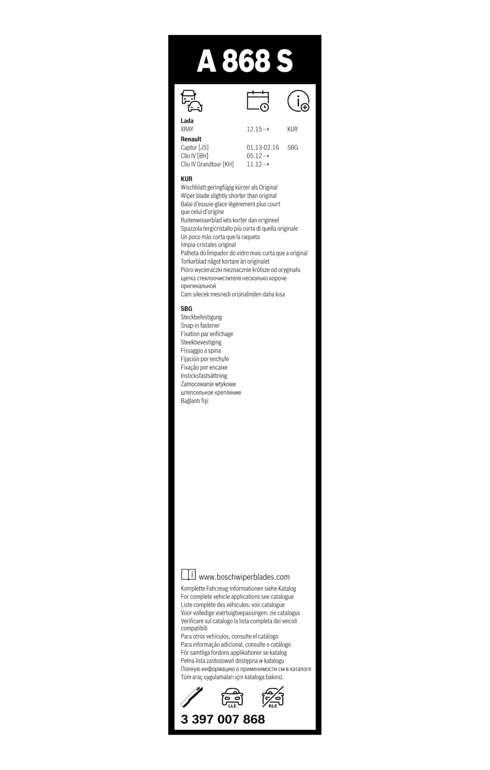 Bosch Aerotwin wiper A868S, length