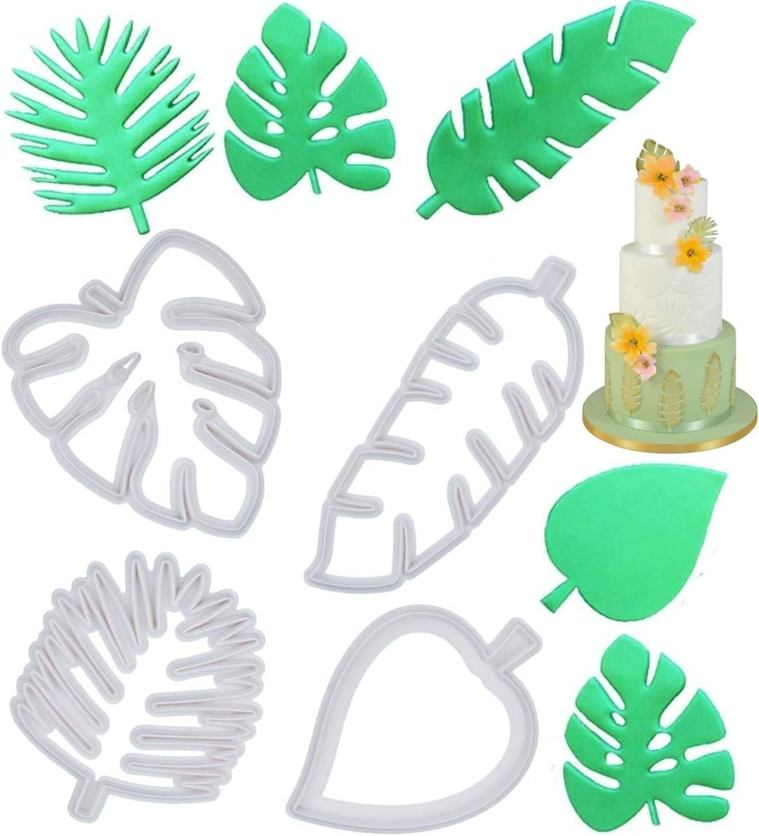 Tropical Leaf Cookie Cutter,Hawaiian Palm Leaves Fondant Cutters Set for Gum Paste,Sugarcraft Candy Holiday Biscuit,Luau Cake Fondant Decorating Tools