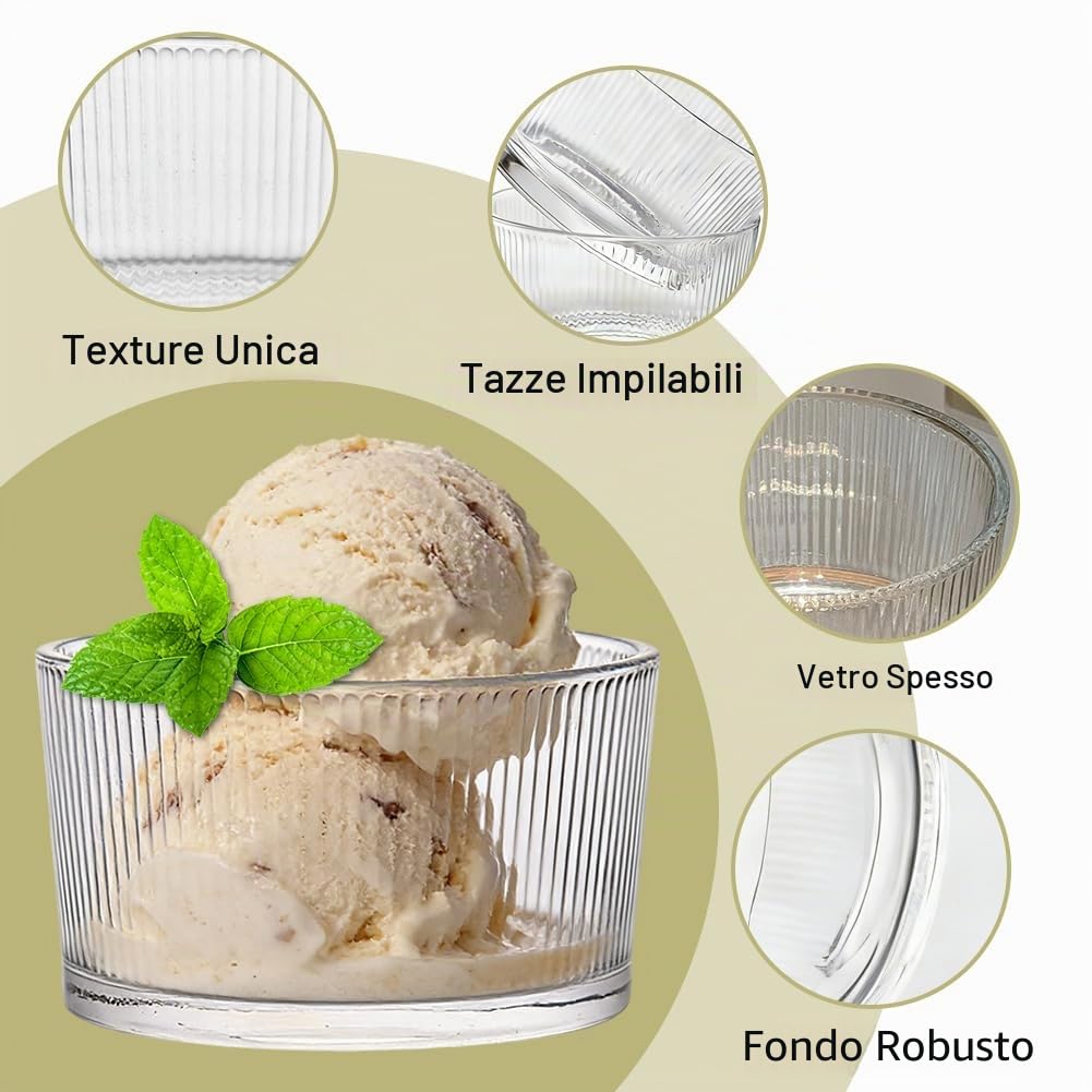 FARYODI Set di 8 bicchieri da dessert trasparenti da 200 ml, piccole ciotole da dessert in vetro, per tiramisù, panna cotta, gelati, budini, yogurt, marmellate e dolci