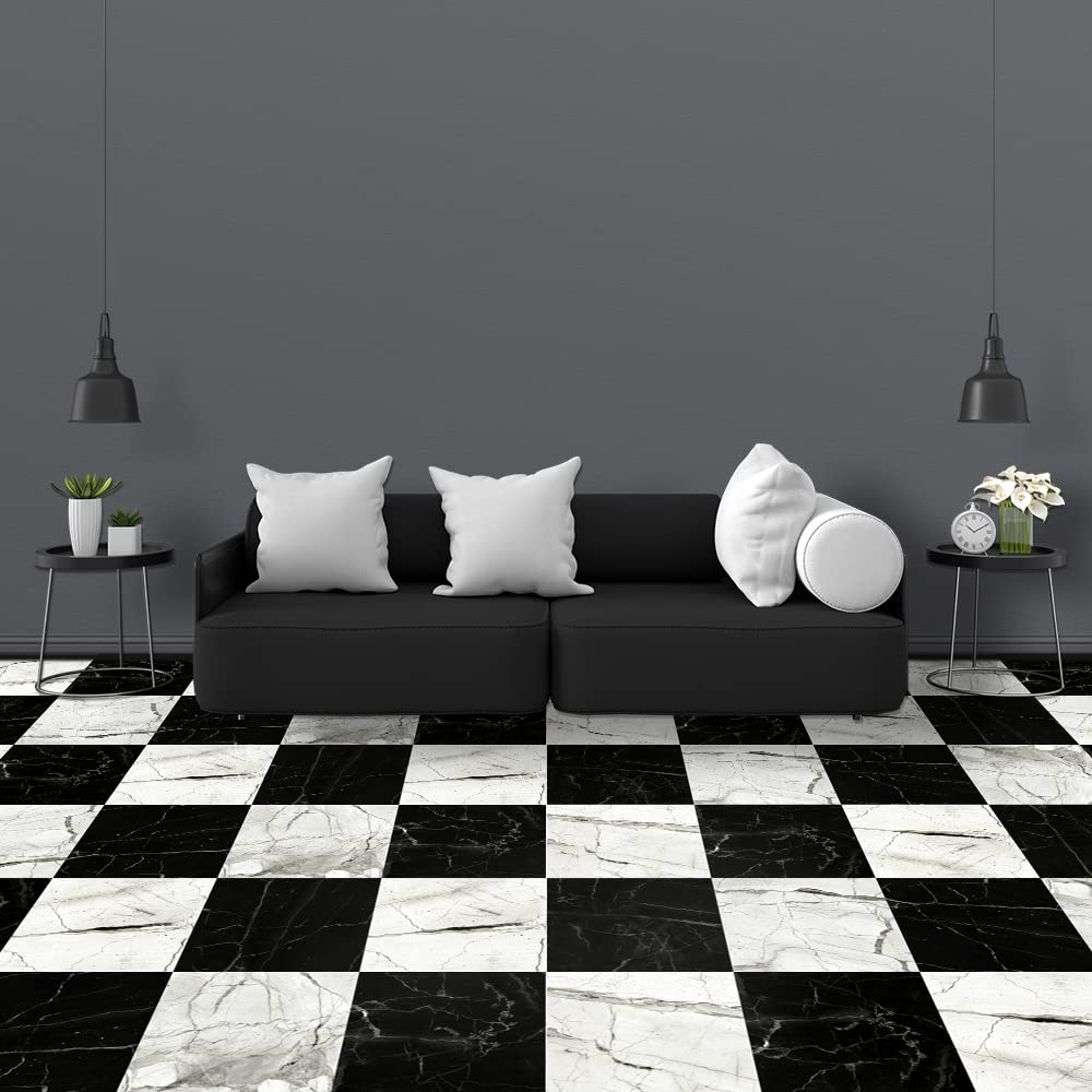 Tile Stickers Black and White Checkerboard Stick On Tiles,Self Adhesive Wall Tiles for Kitchen Bathroom,Vinyl Peel and Stick Wall Tiles,Stick On Wall Tiles Waterproof Oilproof 10 PC(30x30cm)