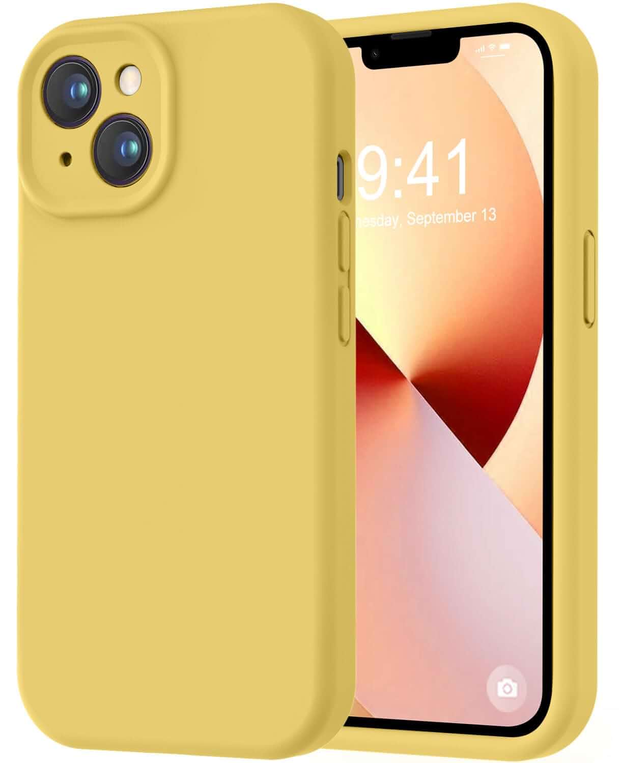 LOVE 3000 Designed for iPhone 13 Case, Premium Silicone with [Camera Protection] [Soft Anti-Scratch Microfiber Lining] Shockproof Protective Phone Case for iPhone 13 Women Men Girls 6.1", Yellow