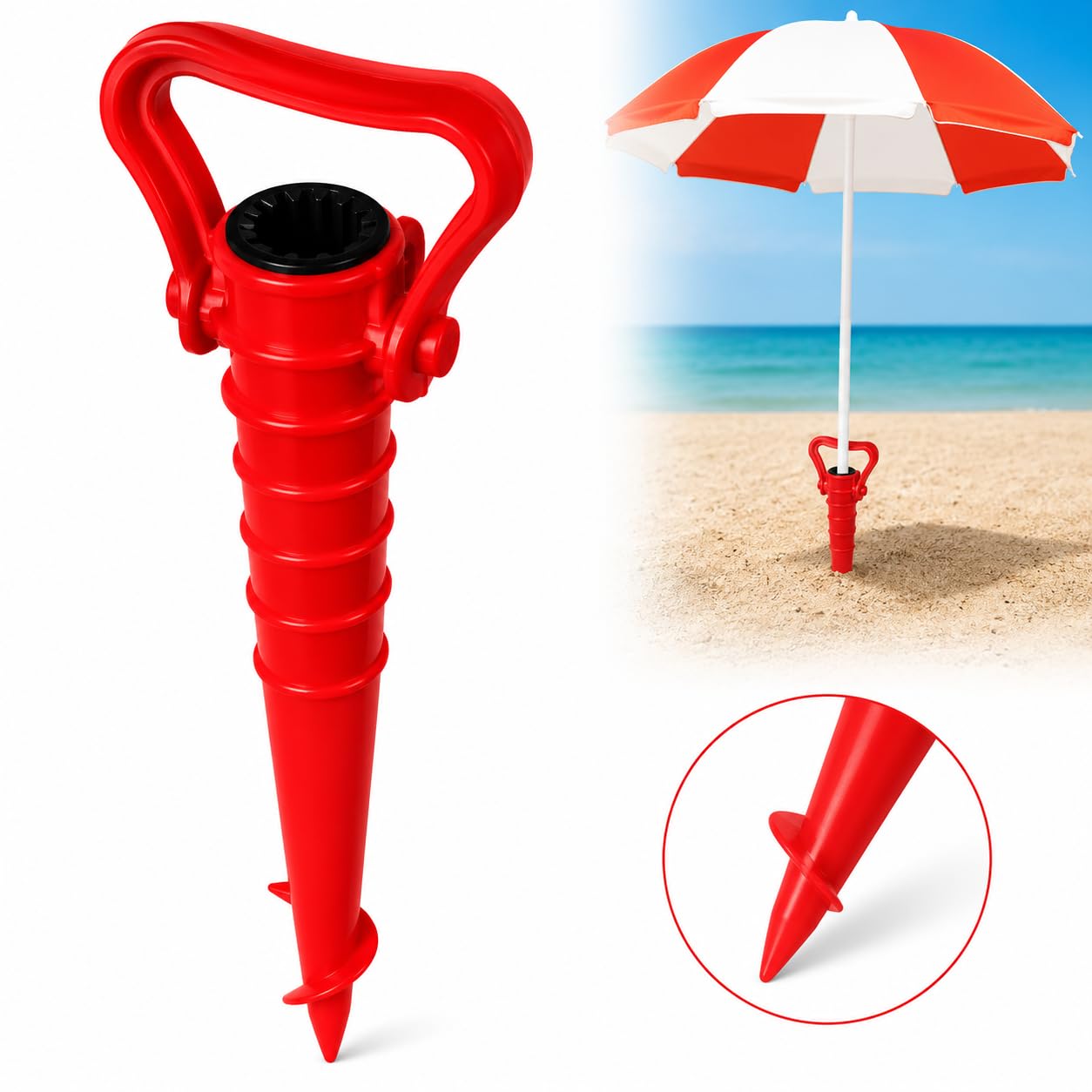 Picchetto per Ombrellone con Trivella 39cm, Diametro 32mm Supporto Anti-Vento per Spiaggia