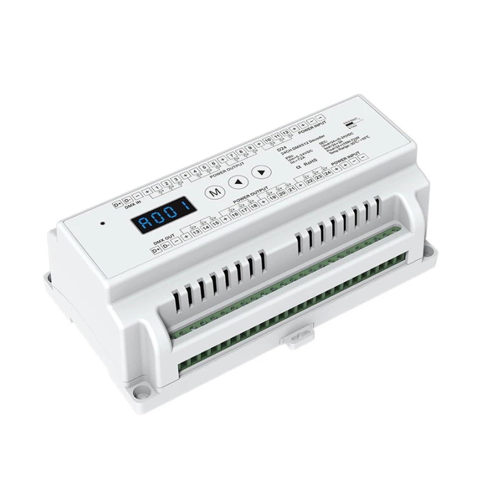 Controlador esclavo DMX512 de 24 canales con salida de 720W para tiras LED
