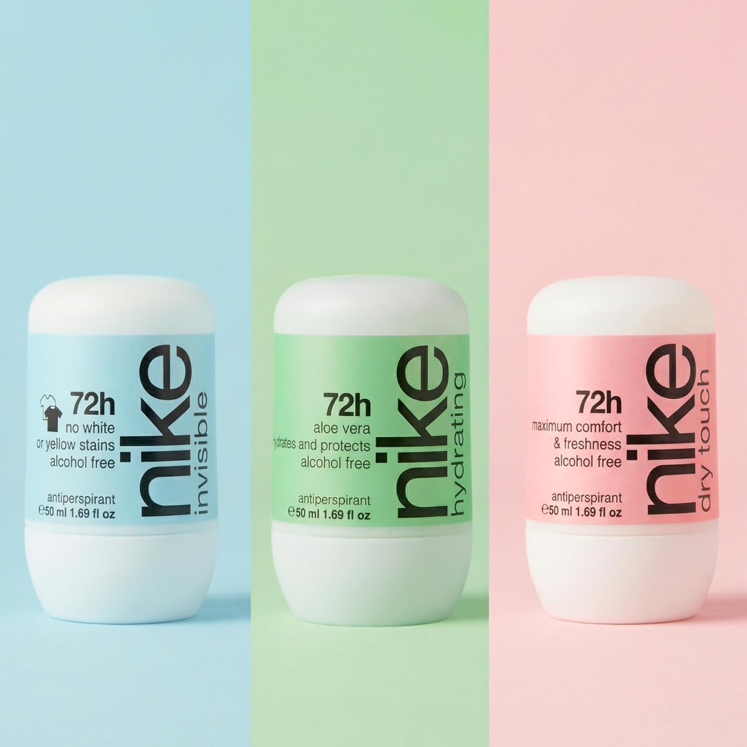 NIKE - Hydrating, Desodorante en Roll-On 50 ml, sin Perfume, Unisex, Antitranspirante, Protección Continua, hasta 72h de Eficacia Comprobada, sin Alcohol, Tecnología, Cuidado y Confort