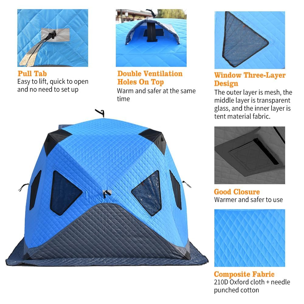 Tenda da pesca invernale per 3-4 persone, riparo per pesca sul ghiaccio, portatile, leggera, impermeabile, calda, tenda da campeggio per pescatori