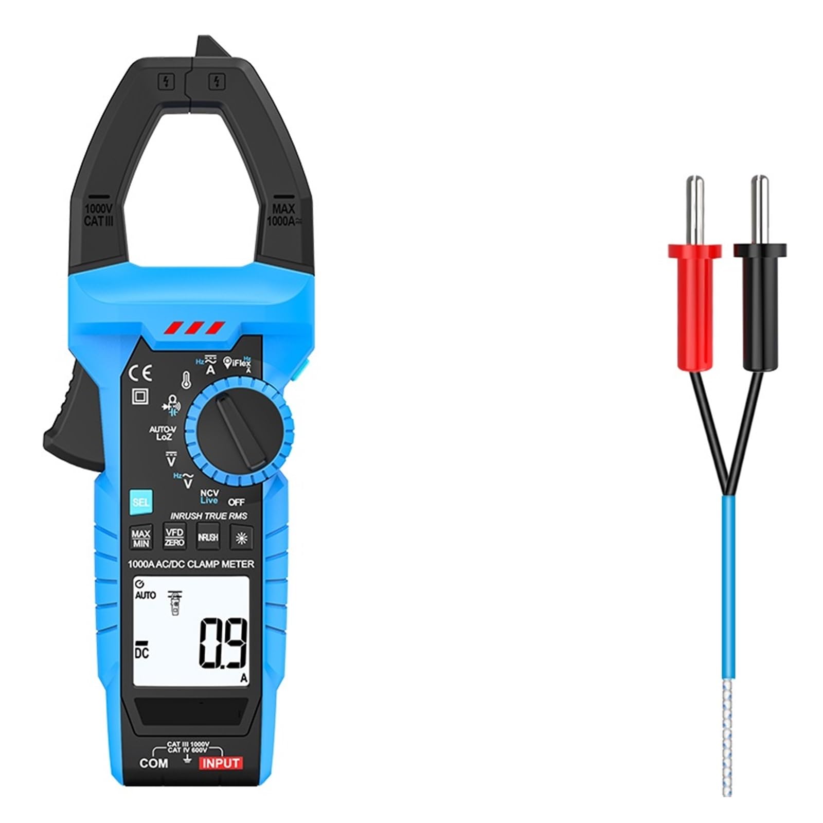Pinzas Amperimétricas, Amperímetro, Multímetro Automático, 1000A, CA, CC, Prueba De Corriente, Pinza Amperimétrica Digital Lectura Rápida Precisa Sencilla(1000A DC AC)