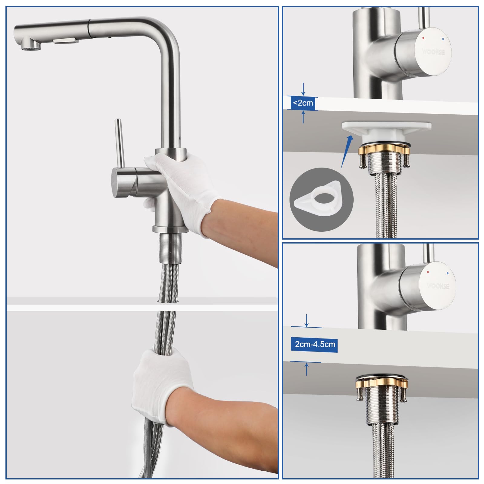 Grifo Cocina Extraible, Grifos Cocina Fregadero Giratorio 360°, Grifo de Cocina con 2 Tipos de Chorro, Grifo de Acero Inoxidable Cepillado