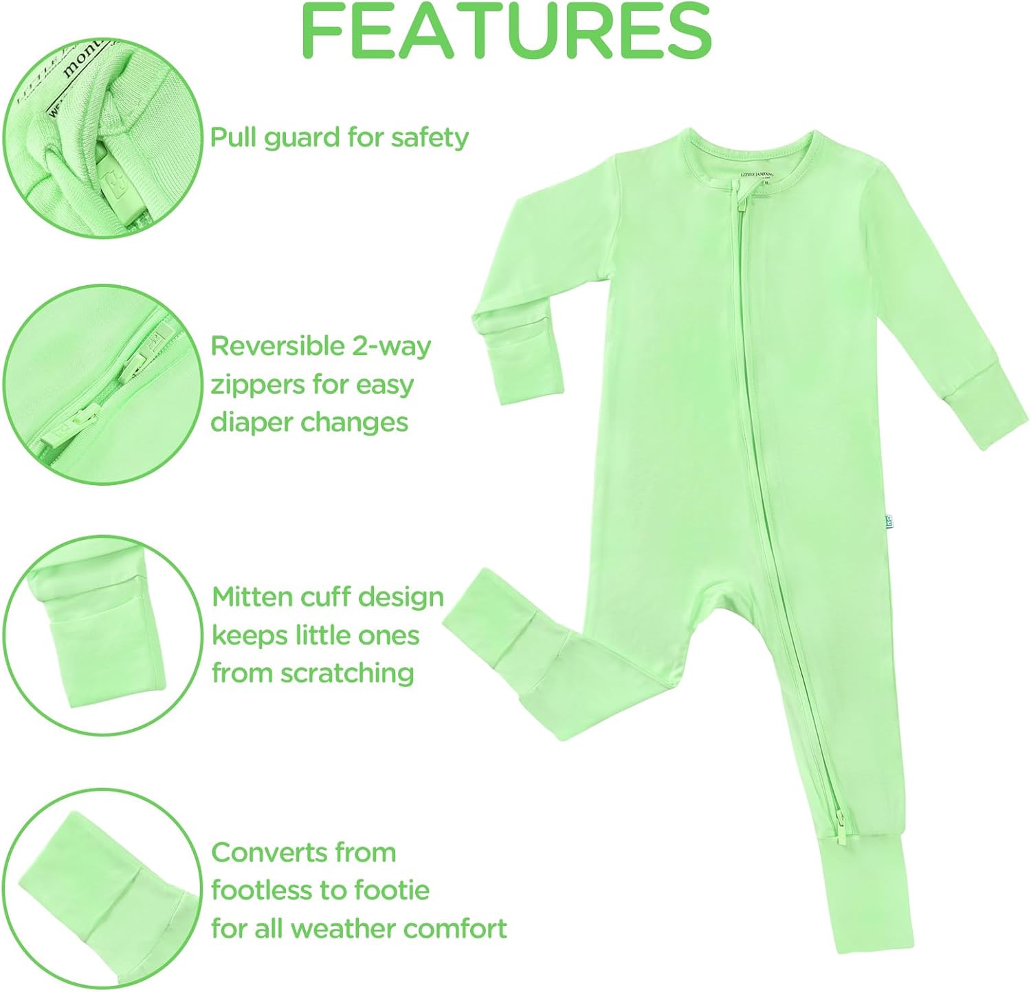Two-Way Zip Mitten Cuffs Primary Comfort One-Piece Sleep Play Ultra Soft Rompers