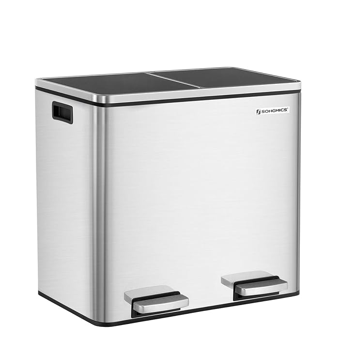 Buy SONGMICS Recycling Bin, Double Trash Can, 2 x 24L, with 2 Compartments, SoftClose Lids
