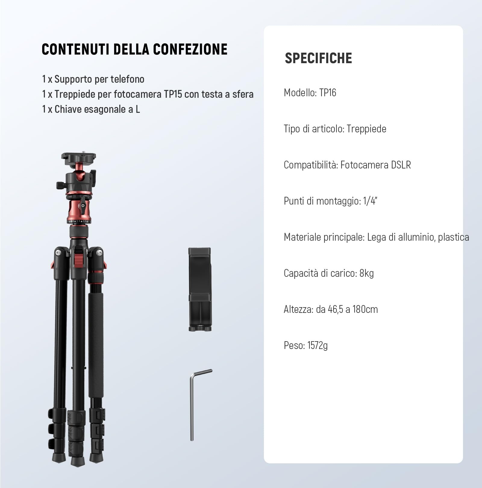 NEEWER BASICS Monopiede Treppiede Fotocamera da 1,8m con Colonna Centrale e Testa Sfera, Overhead Tripod DSLR Cellulare a Sgancio Rapido Compatibile con iPhone per Riprese Video Viaggio, Max 8kg, TP16