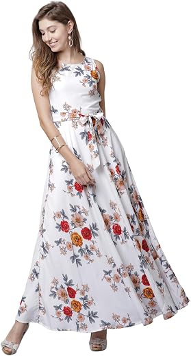 Tokyo Talkies Womens White Printed Maxi Dress