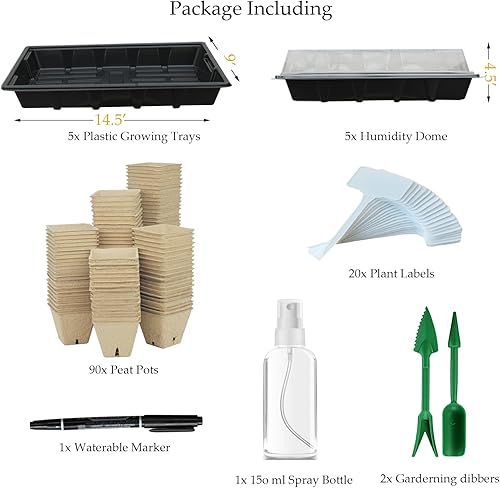 Miniatura 3 de UTYLNE Kit de inicio de semillas con 100 macetas de turba para plántulas, bandeja de inicio de semillas, 5 bandejas de cultivo de plástico, 20