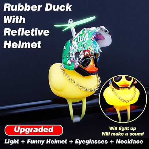 Miniatura 2 de wonuu Adornos de pato de goma para automóvil, decoración de tablero de instrumentos de pato amarillo, cuernos de bicicleta de pato con casco de