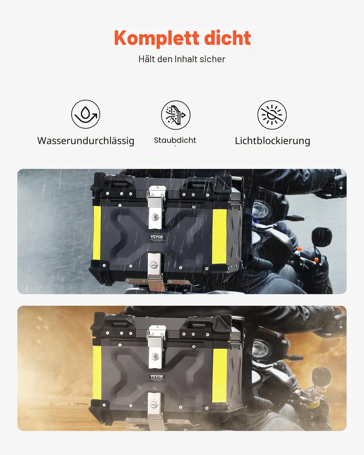 VEVOR Motorrad-Topcase 45 L Aluminiumlegierung Heckbox mit Schloss Rückenpolster Helmkoffer Schwarz