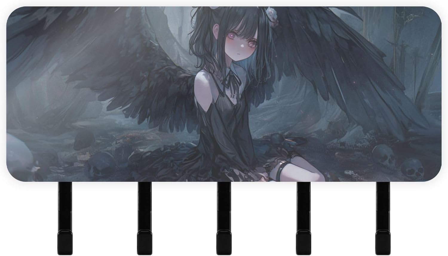 Gothic Lolita Anime Key Holder Wall Mount with Mail Organizer & 5 Hook Self-Adhesive Hanging House Decor Key Hook for Hallway