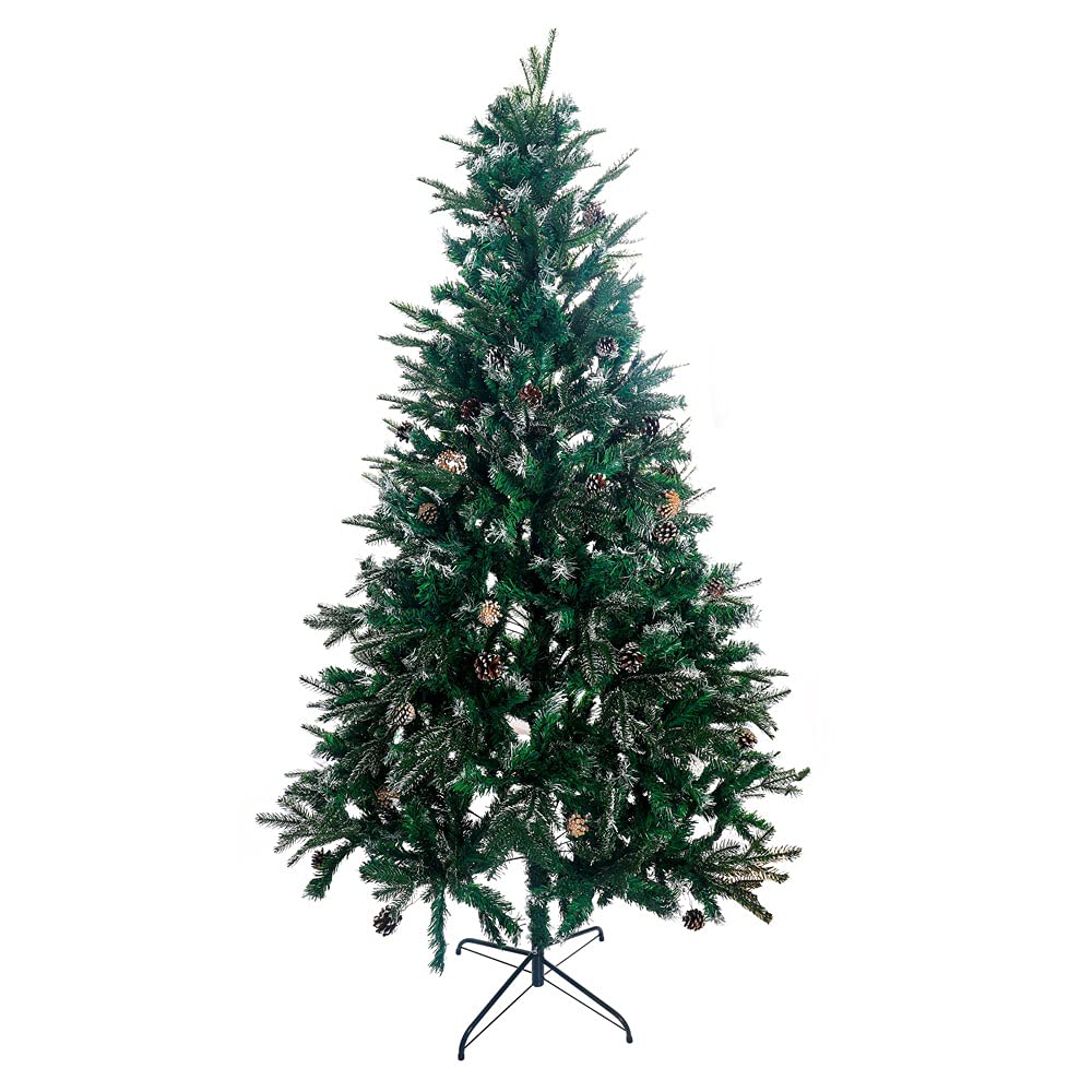 YATAI Artificial Christmas Tree With Real Pine Cones & Metal Stand Xmas Pine Tree – Artificial Snow Flocked Christmas Tree For New Year Holiday Christmas Decoration – Christmas Ornament (1.5 Meters)
