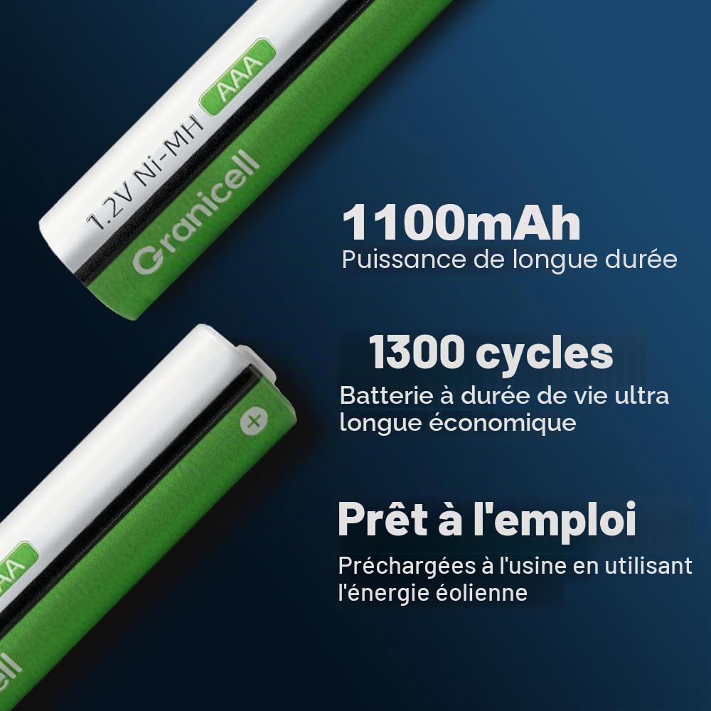 Granicell Kit de Chargeur avec 8 Piles AA et 8 Piles AAA Rechargeables NiMH - Charge Rapide