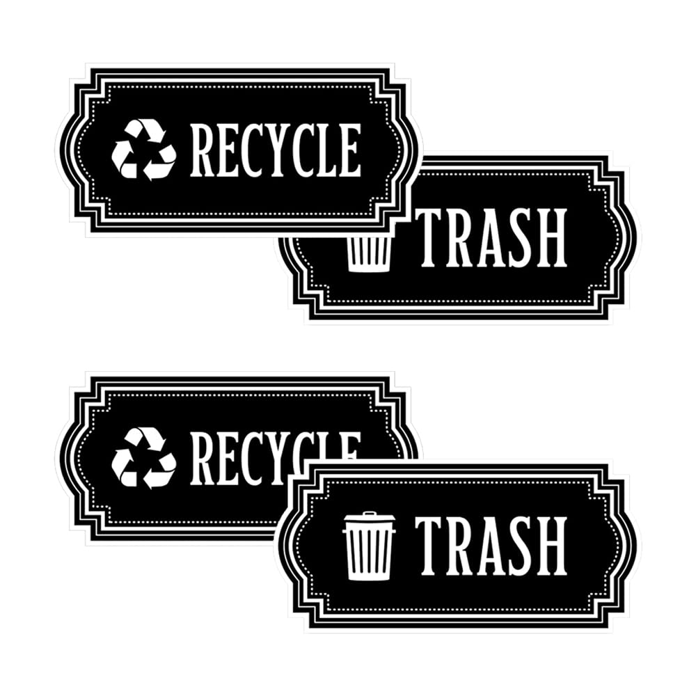 4 Pack Recycle and Trash Decal, Recycle and Trash Logo Symbol, Waterproof Vinyl Decal for Trash Cans, Garbage Containers and Recycle Bins (Black)