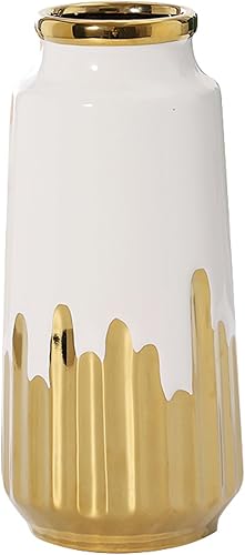 YUSHUIHOME White Gold Vase Ceramic Vase Home Decor Living Room Hydroponic Flower White Gold Porcelain Bottle for Living Room, Hotel, Study