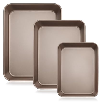 Baking Sheet Pans Brownie Pans,3 Pack Baking Pan Nonstick Cookie Sheet Brownie Cake Pan, Deep Dish, Easy Clean, Rust-Resistant,Cookie & Brownie Pan (11 x 9 x 2