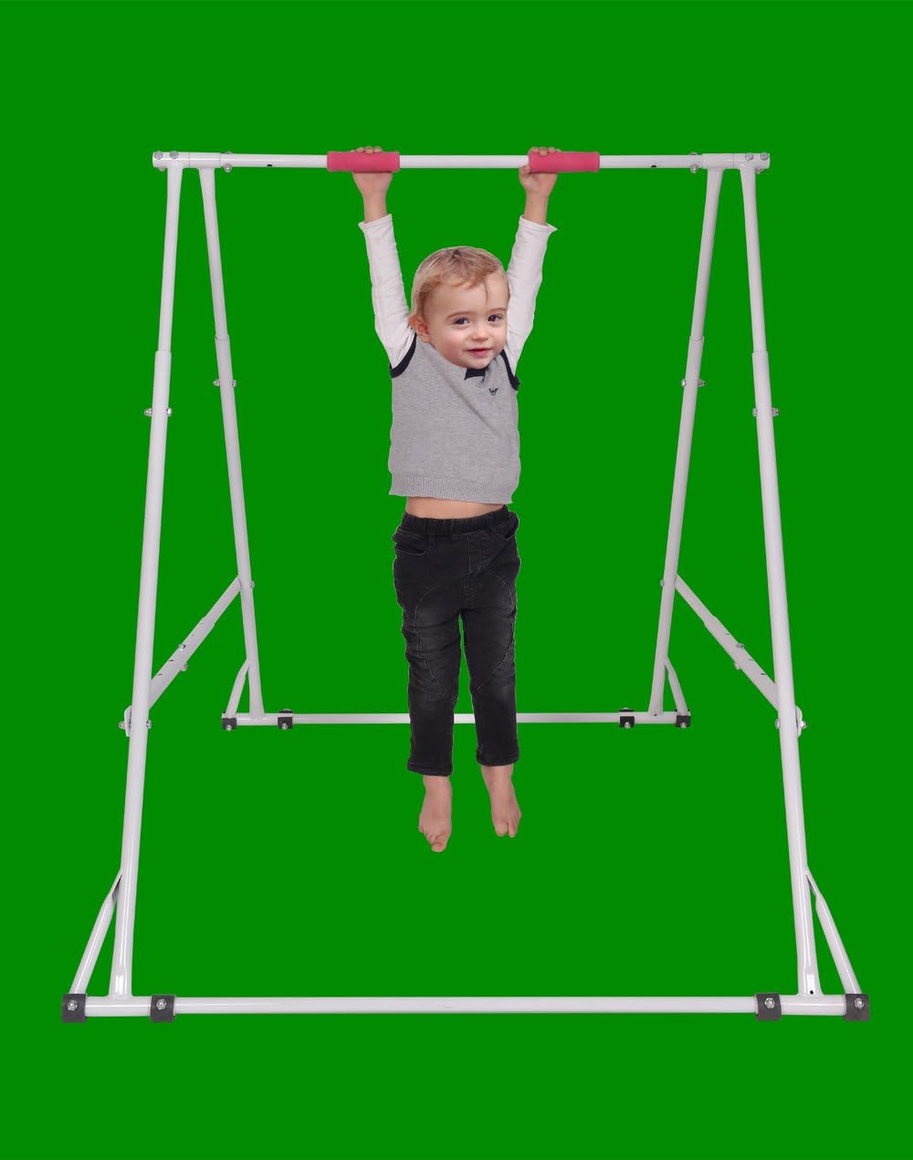 Home Workout Gymnastics Bar For Kids: Height Adjustable Chin Up Bar Model KT1.0914, Foldable Kids Gymnastics Equipment Pull Up Machine, Very Sturdy Exercise Bar, Durable Pull Up Rack Tower