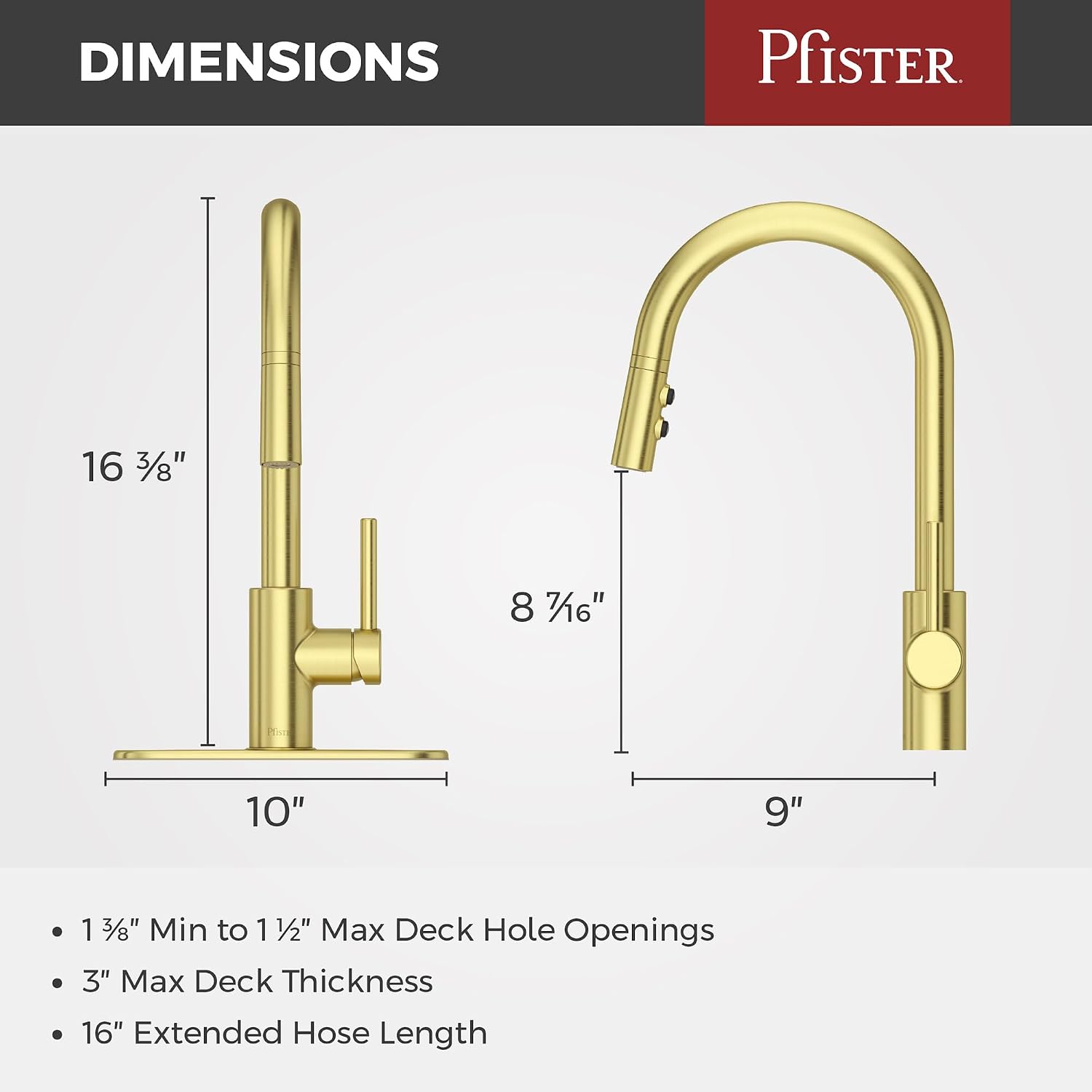 Pfister Stellen Kitchen Faucet with Pull Down Sprayer Single Handle High Arc Brushed Gold Finish Modern Kitchen Sink Faucet for 3 Hole and Single Hole Installation LG529SABG