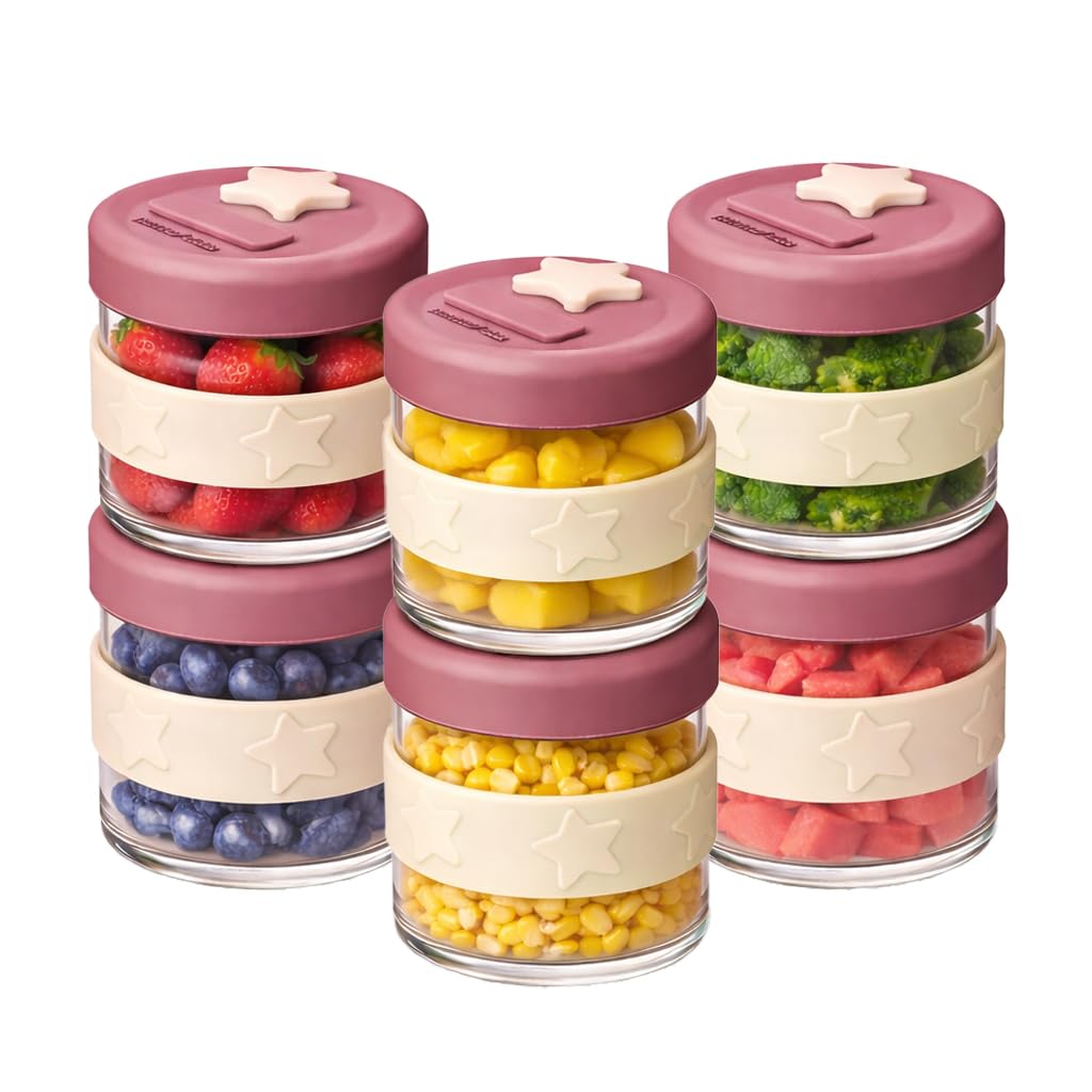 Cherub Baby Contenedor duradero no tóxico sin BPA, a prueba de fugas, microondas, horno, congelador, silicona y vidrio para almacenamiento de alimentos para bebés con tapa hermética, paquete de 6
