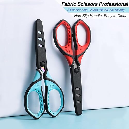 Miniatura 4 de Tijeras de 7 pulgadas para estudiantes, tijeras antiadherentes de titanio, paquete de 2, tijeras multiusos con funda protectora para tela, papel,