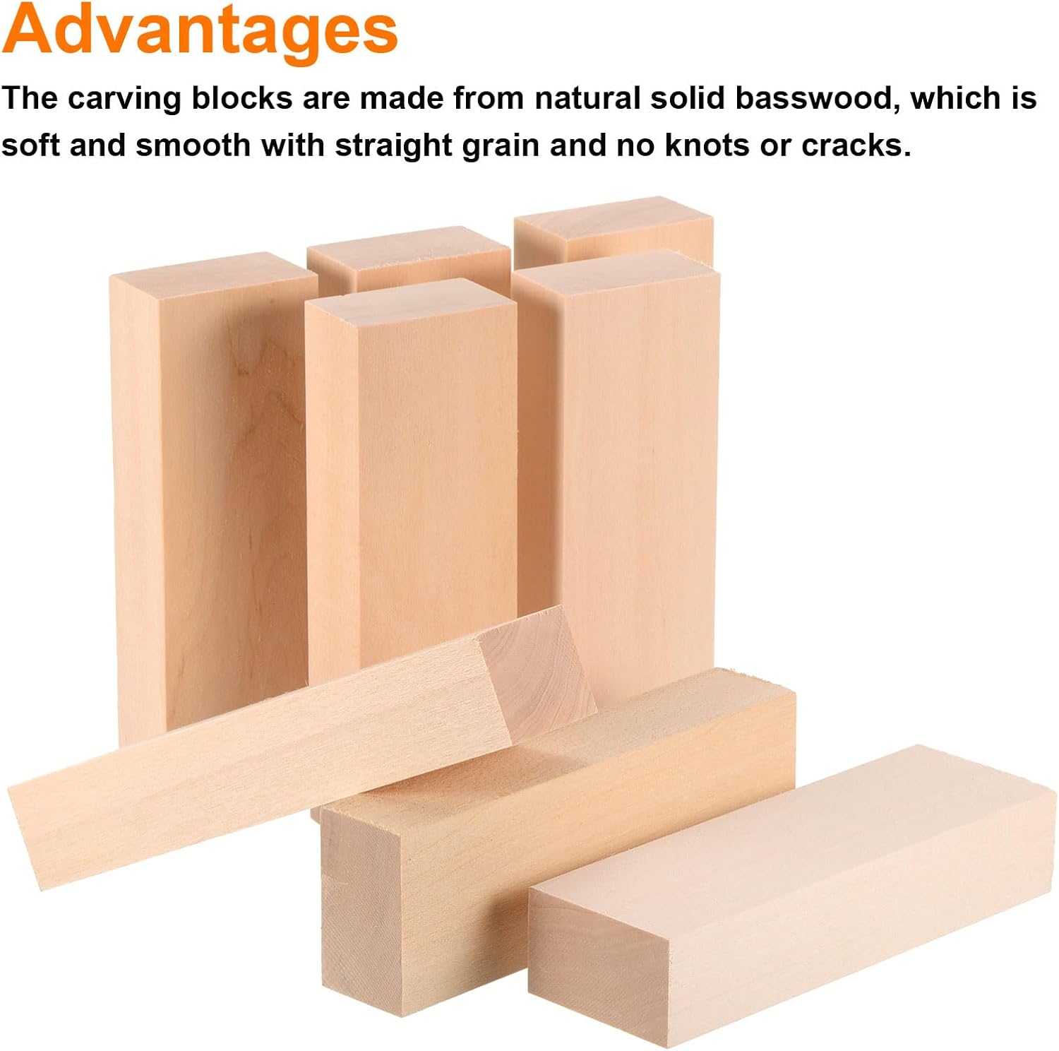 MECCANIXITY 8Pcs Basswood Carving Block, 6"x2"x1.2" Square Wooden Dowels Blocks for DIY, Arts Decoration, Crafts Whittling, Hand Carved