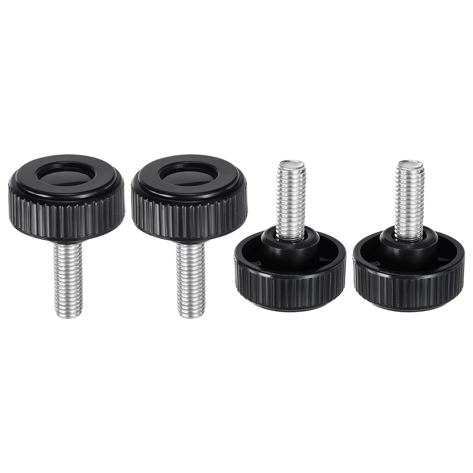 sourcing map 4pcs Knurled Clamping Knobs Thumb Screws M10 x 20mm Metric Male Thread 38mm Plastic Round Head Carbon Steel Stud Threaded Knob Thumbscrew Handle Hand Tightening Screw, Black