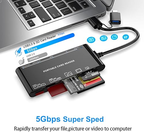 Miniatura 4 de Lector de tarjetas USB C USB3.0 para tarjetas SD, CF, Micro SD, XD, MS - Hub adaptador 7 en 1 para Windows, Mac, Linux, Android