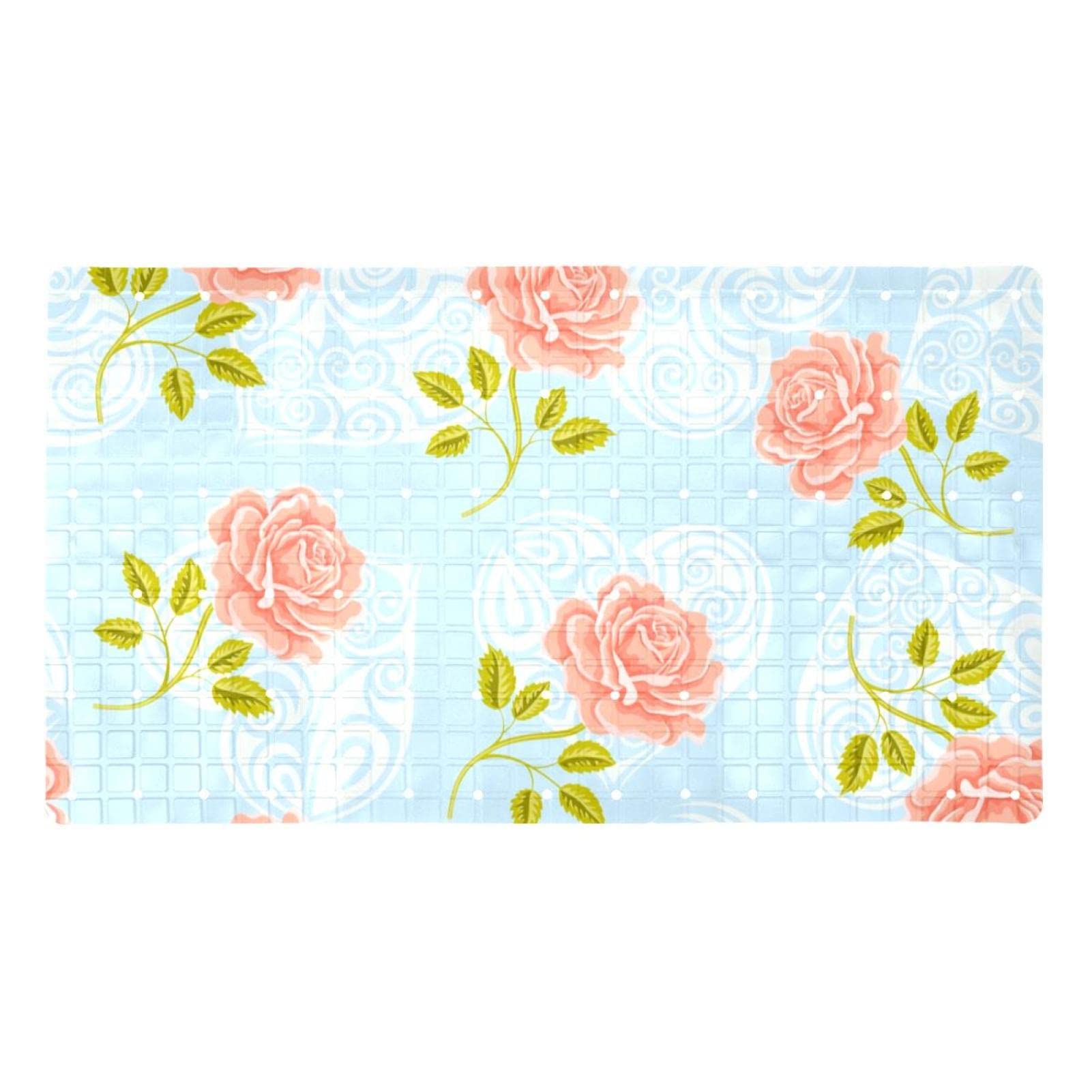 Tapis de douche doux roses lavable en machine pour baignoire