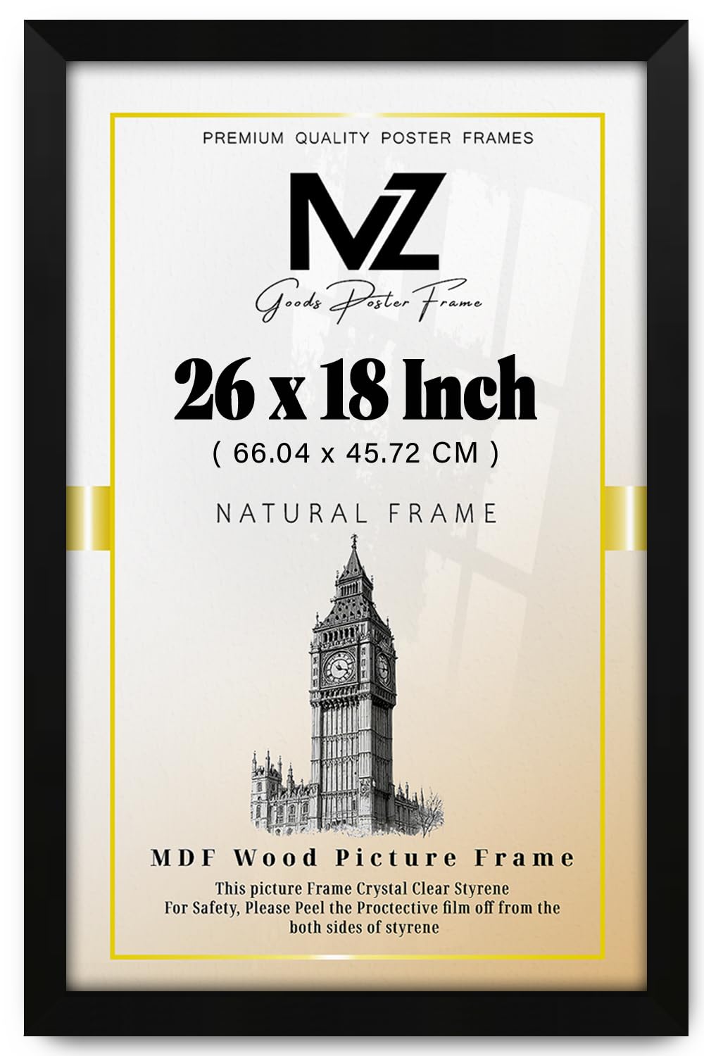 Mz Goods Matt Black | Mdf Picture Frame (66.04 X 45.72 Cm) 660.4 X 457.2 Mm For Sketch Art, Watercolor Paintings & Home Interiors, Mdf Build, Easy Wall Mounting Hooks [ ]