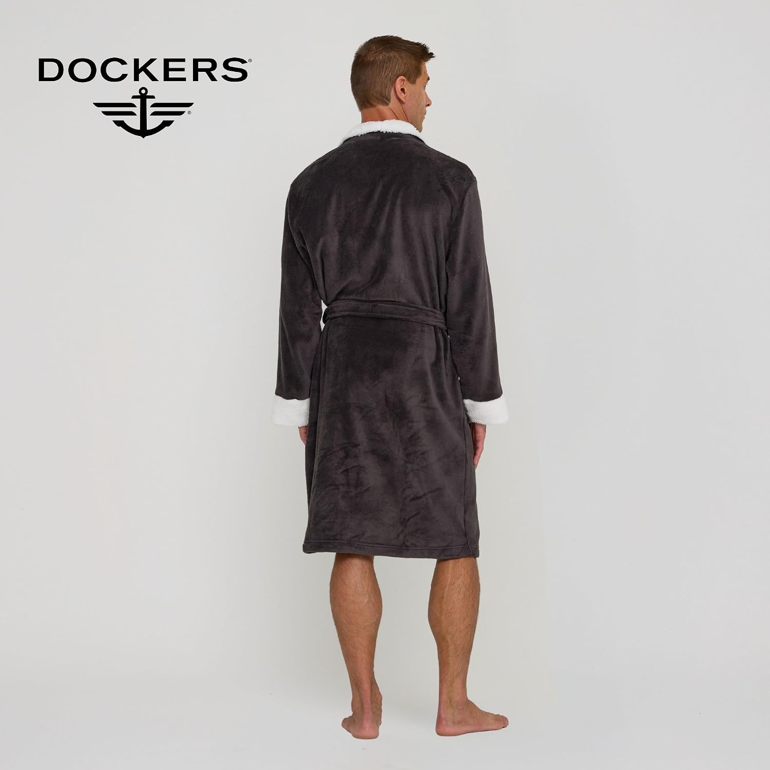 DOCKERS Mens Bath Robe for Men Plush Sherpa Shower Robe with Pockets