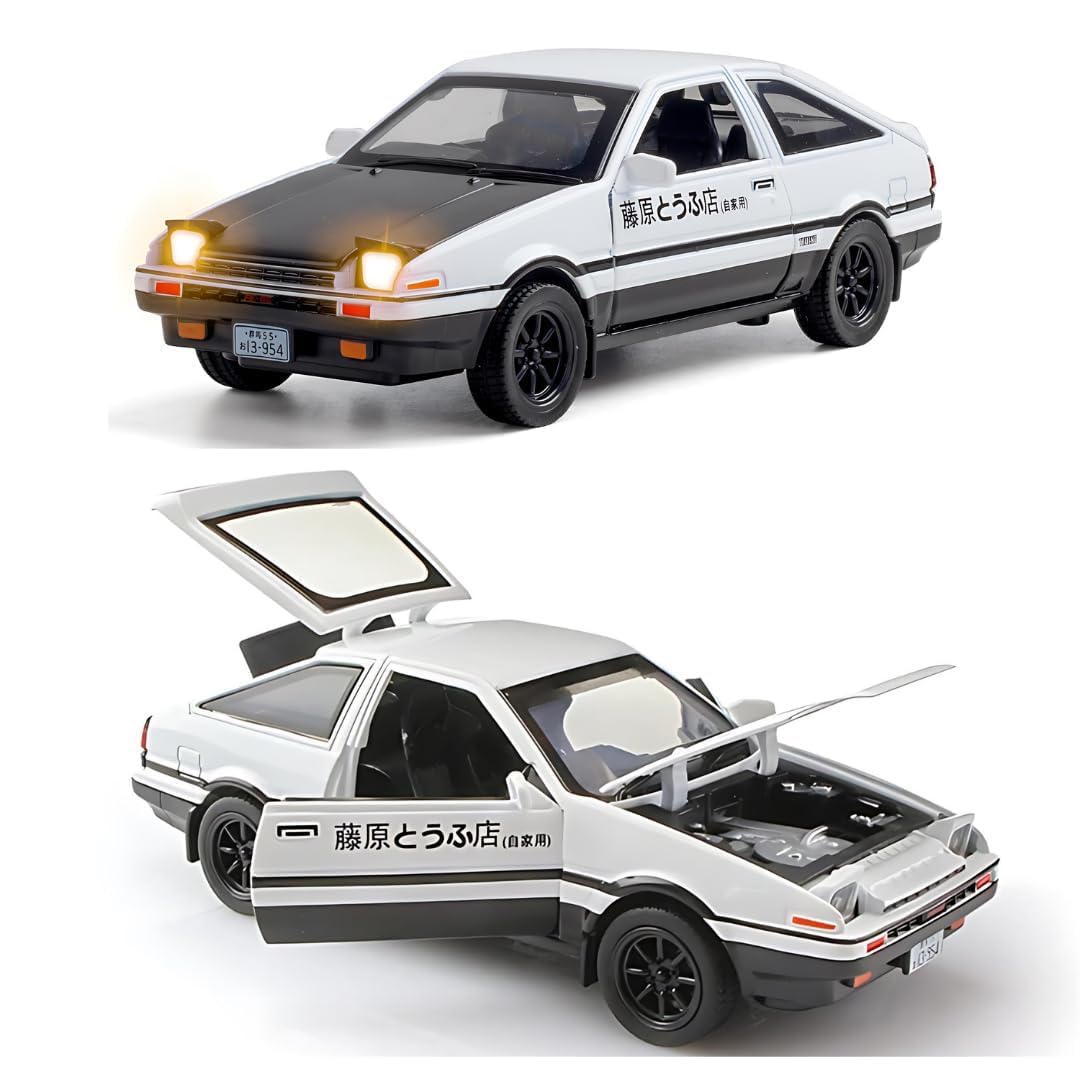 Cojuz 1:32 Toyuota AE86 Diecast Model Car - Alloy Pull Back Action, Openable Doors, Sound & Light Effects, Collectible Gift for Children (Multicolor)