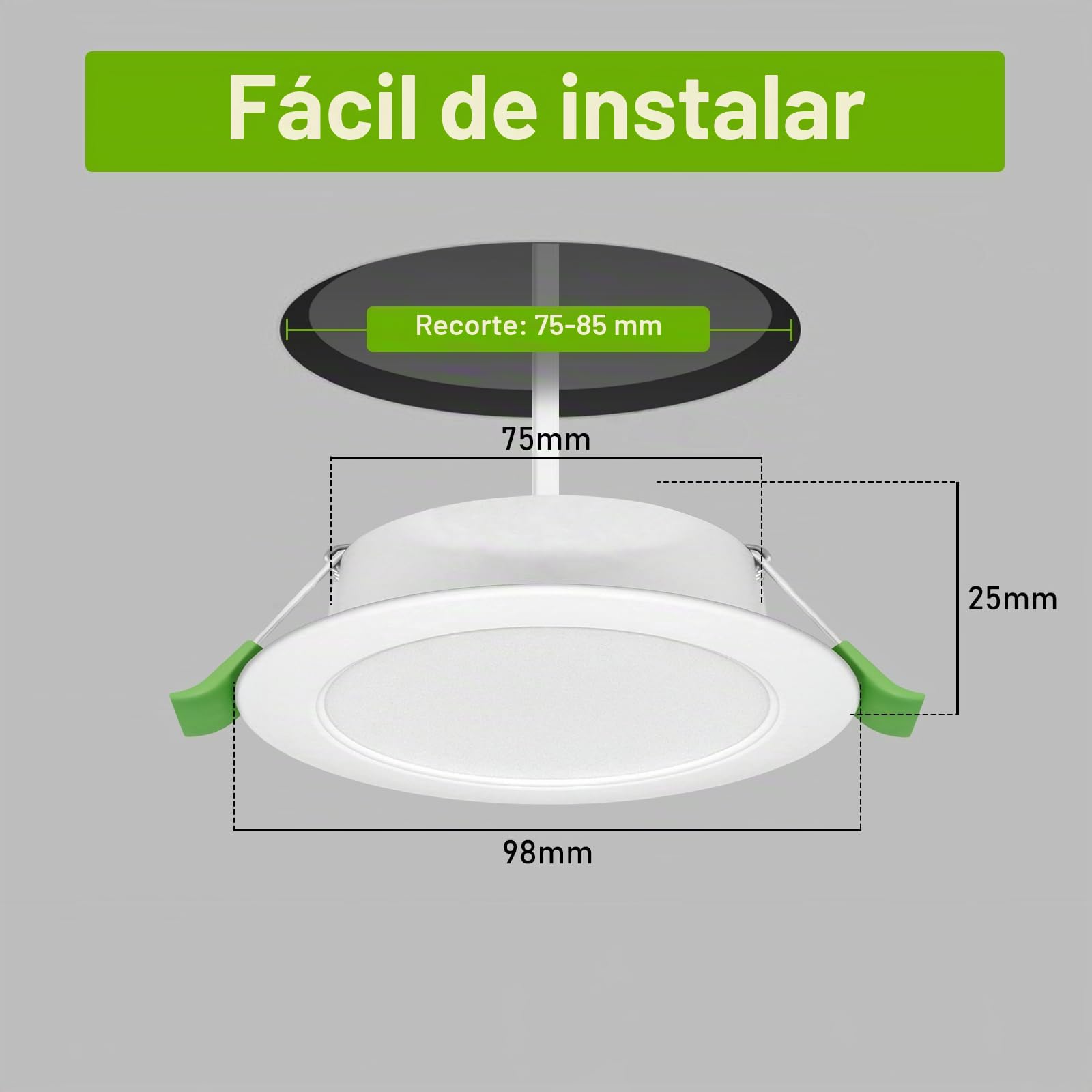 Focos LED Interior 230V 8W Ø75-85mm IP44 No Regulables Downlight Techo Blanco Neutro 4000K Ojos de Buey Juego de 6