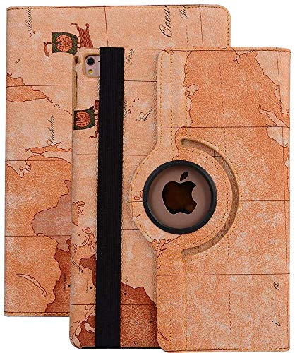 YiMiky 9.7 inch iPad Case, 360 Degrees Rotating Stand Vintage Map Pattern Bumper Cover Slim PU Leather Smart Protective Case Lightweight Book Folio Case (iPad 5th/6th Gen 9.7,Yellow)
