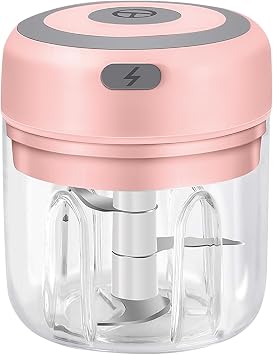 Electric Garlic Mincer, 250ML Small Onion Chopper USB, Portable Mini Food Processor for Vegetable Chopper Garlic Ginger Chili Veg, Pink