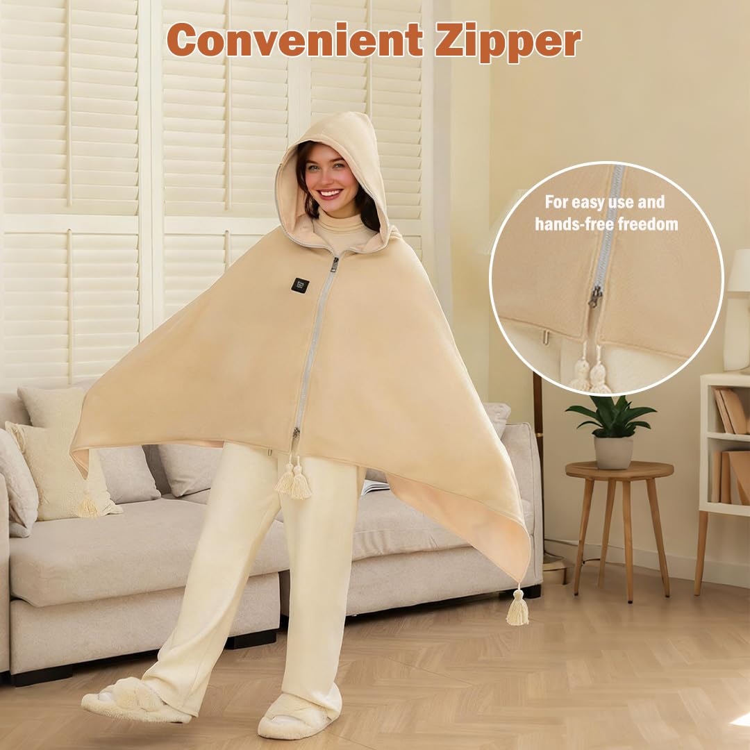 Coperta Termica Elettrica USB Con Cappuccio E Cerniera | Impostazioni A 3 Temperature, Comfort Su Entrambi I Lati, Lavabile in Lavatrice E Sicuro (Verde,Confezione Scatola Regalo)