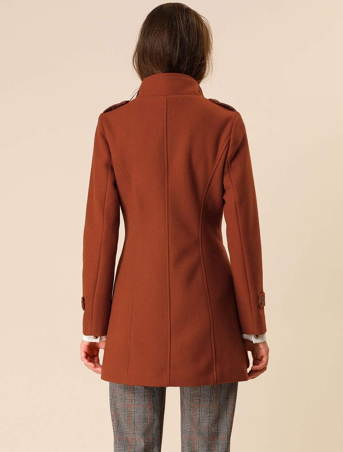 Allegra K Women's Stand Collar Double Breasted Pockets Trendy Outwear Winter Coat with Belt - Image 5