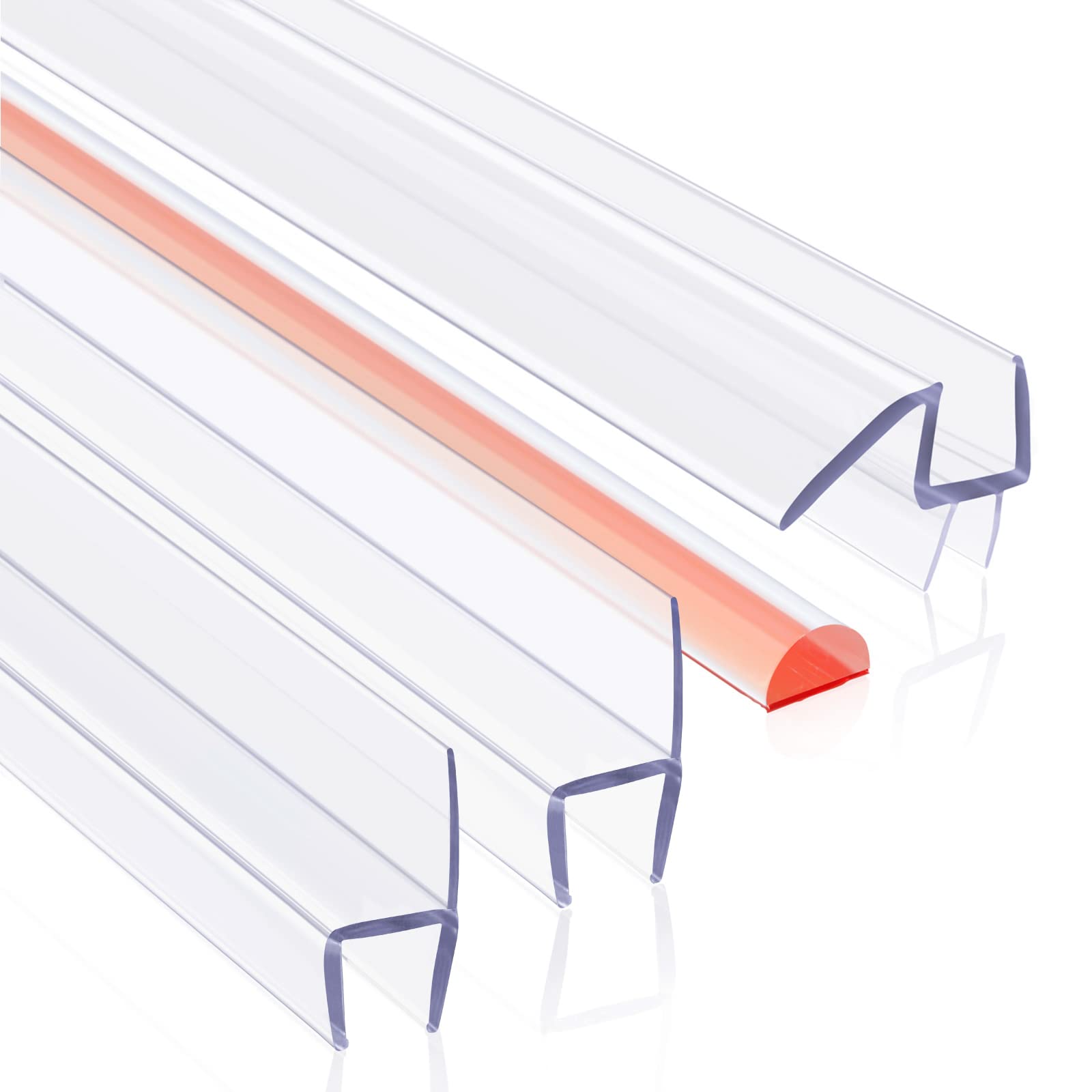 Shower Door Seal Set - 4 PCS 3/8" x 76.5" Frameless Glass Shower Door Side Seal and Shower Door Bottom Seal Door Sweep for 3/8 Inch Glass - Stop Shower Leaks Create a Water Barrier