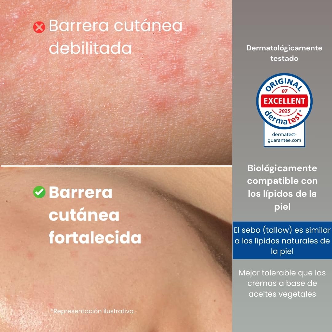 Crema Facial de Sebo de Res con Escualano – Bálsamo Tallow – Protectora y Luminosidad – Con Aceite de Semilla de Uva y Árbol de Té – Dermatológicamente Testado – 50 ml
