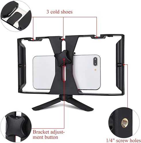 Miniatura 6 de Plataforma de video para teléfono inteligente, agarre de jaula de video para teléfono con soporte de zapata fría, estuche para vlogging,