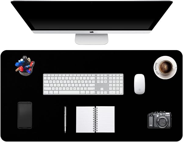 Tapis de Souris Grand Prolongé Mouse Pad Mat XXL sous Main Bureau en Cuir Tapis de Portable Pad Écriture pour Bureau/Domicile/Gaming, PU Étanche + Suède Antidérapant 90 x 43 cm (Noir) - 1