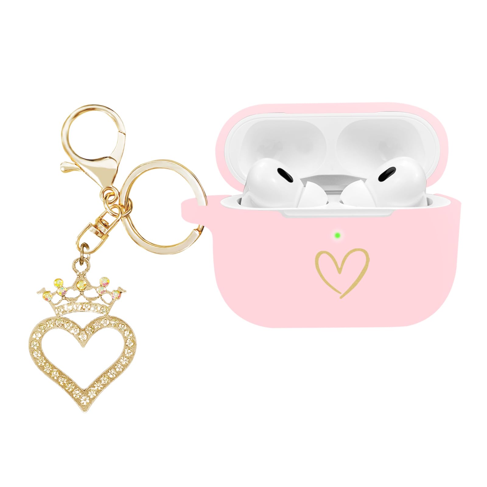 AIIEKZ Compatible AirPods Pro 2 Case Cover 2022, Soft Silicone Case with Gold Heart Pattern for AirPods Pro 2nd/1st Generation with Rhinestone Studded